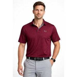 UNDER ARMOUR Heatgear Loose Fit Casual Burgundy Golf Polo Shirt Mens Size M